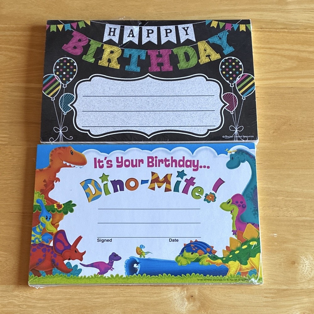 Teacher Created Resources TCR 5466 Chalkboard Birthday Awards 30 Pack Lot of 2